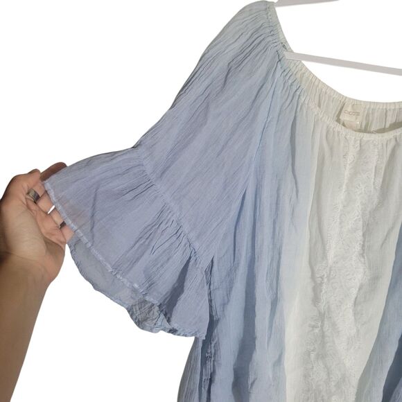 Chico's Off Shoulder Flutter Sleeve Lace Blouse Women's Large Blue White Beach - Picture 4 of 10